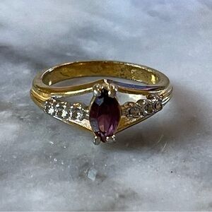 Piper Amethyst Marquis Gold Stamped Ring